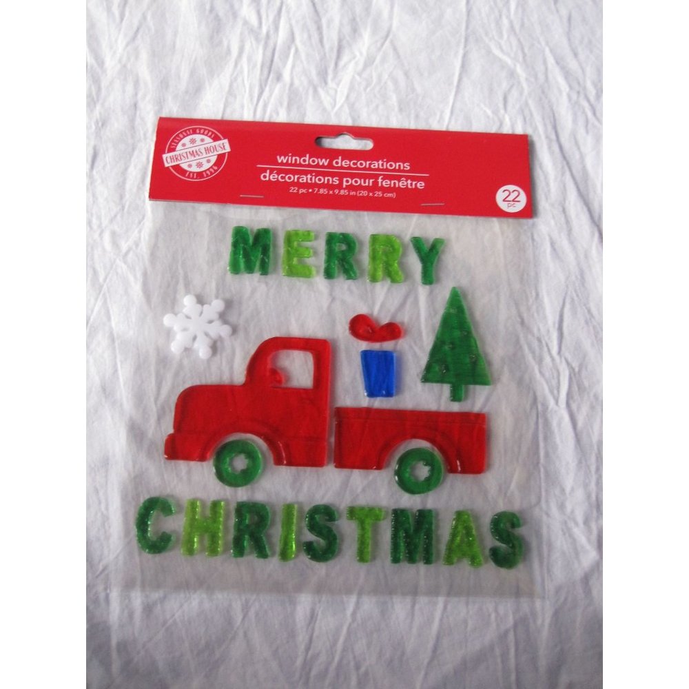 NEW Merry Christmas Winter window Gel Clings 22 pcs Red Truck‎ Tree Decorations